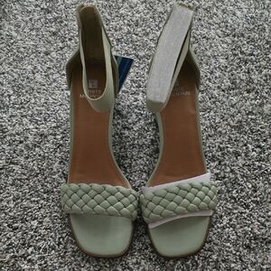 White Mountain Green Sandals with Woven Strap and Block Heel